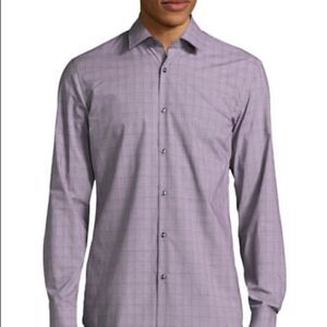 Hugo C-Jenno Check Easy Iron Long Sleeve Shirt-RED-EU 39/US 15.5